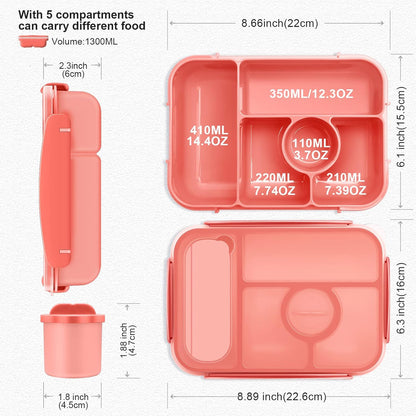Amathley Bento Box Adult Lunch Box Kids,Lunch Containers for Adults/Kids/Toddler,5 Compartments Bento Lunch Box with Sauce Vontainers,Microwave & Dishwasher & Freezer Safe,BPA-Free (Blue)