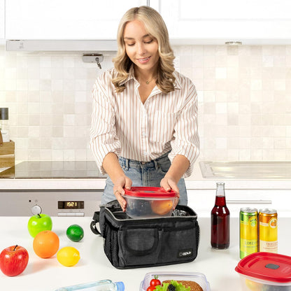 opux Insulated Lunch Bag Women Men, Dual Compartment Leakproof Lunch Box Adults Kids, Double Decker Meal Prep Bento Lunch Cooler Tote with Shoulder Strap for Work Office School Travel, Floral Purple