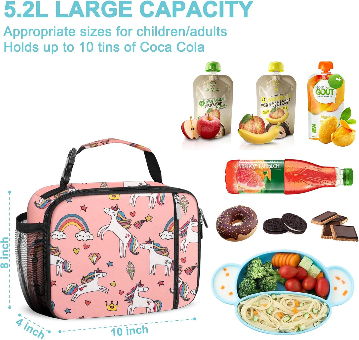 esouler Lunch Box Kids Insulated Lunch Bag for Boys & Girls Durable Children Lunchbox for School with Water Bottle Holder-Black
