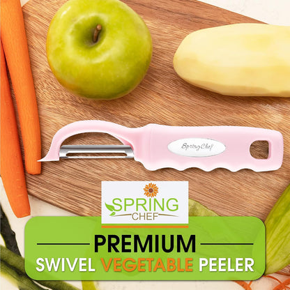 Spring Chef Premium Swivel Vegetable Peeler, Soft Grip Handle and Ultra Sharp Stainless Steel Blades - Perfect Kitchen Peeler For Veggie, Fruit, Potato, Carrot, Apple - Mango