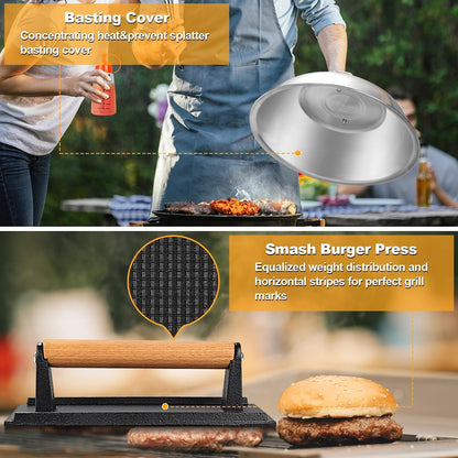 Griddle Accessories Kit, Terlulu 29 PCS Flat Top Grill Accessories for Blackstone and Camp Chef, Metal Spatula Set with Burger Press, Melting Dome, Scraper, Tongs, Carry Bag for Outdoor Grilling BBQ