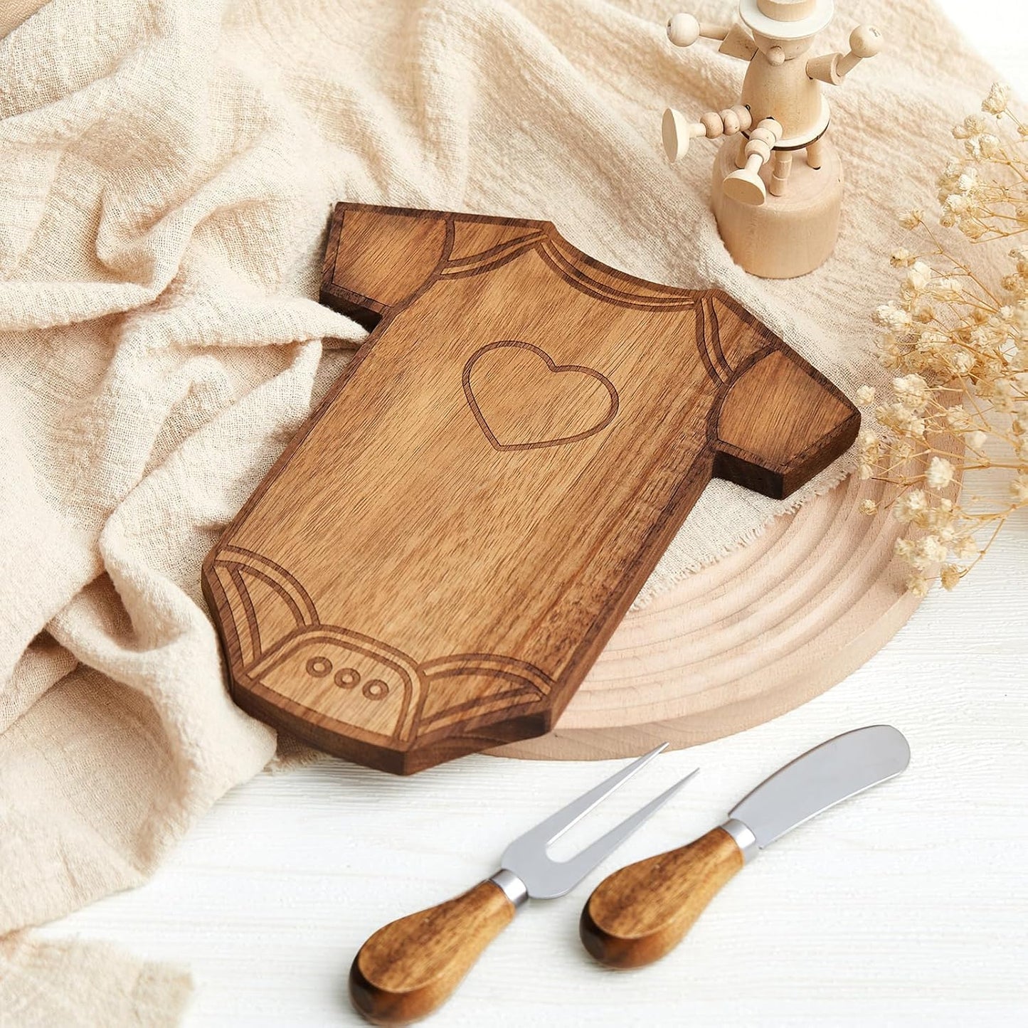 Ziliny 2 Set Baby Shower Gifts for Guests Clothing Mini Charcuterie Board with Knives Forks Gift Boxes Shaped Cheese Board Party Favors Baby Shower Game Prizes Gender Reveal Favors (Bamboo)