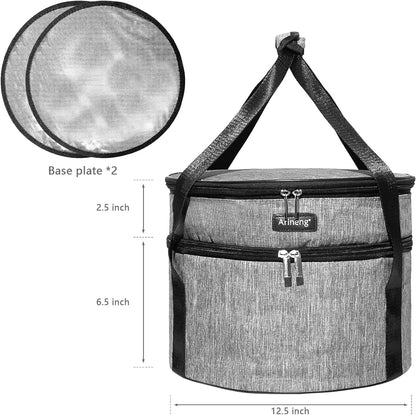 Pie Carrier, Hard-Sided Design, Insulated Bag For Casseroles, Round Insulated Cooler, Pie Tray With Lid And Handle For Hot And Cold Food Casserole Trays (Grey)
