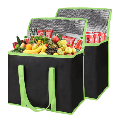 Insulated Food Delivery Bag, XXXL Insulated Reusable Grocery Cooler/Hot Bags, Tote Bag for Shopping/Travel/Doordash, Catering Bag Doordash 22x14x13, Black, 1-Pack