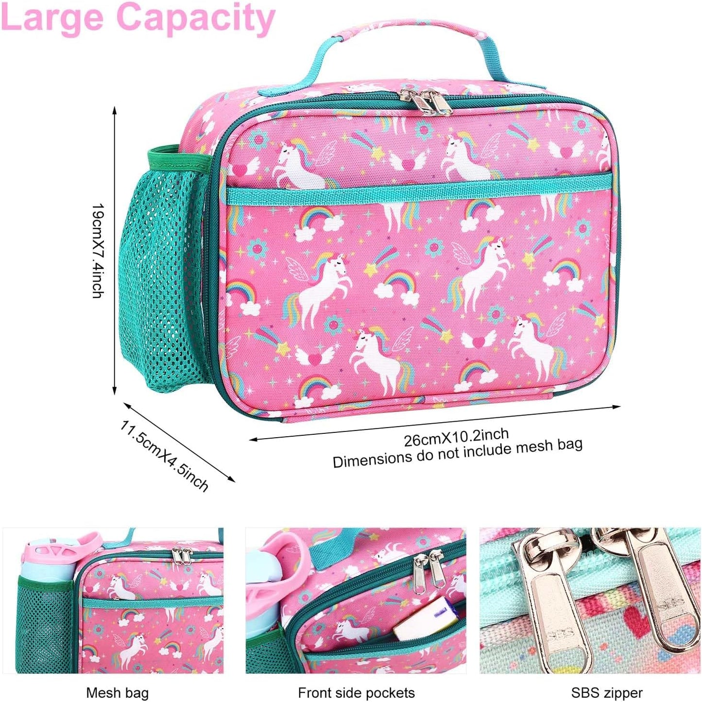 RHCPFOVR Kids Lunch Bag - Insulated Lunch Box for Boys Girls,Washable Lunch Bag and Reusable Toddler Leak-proof Lunchbox for School and Daycare - Colors A