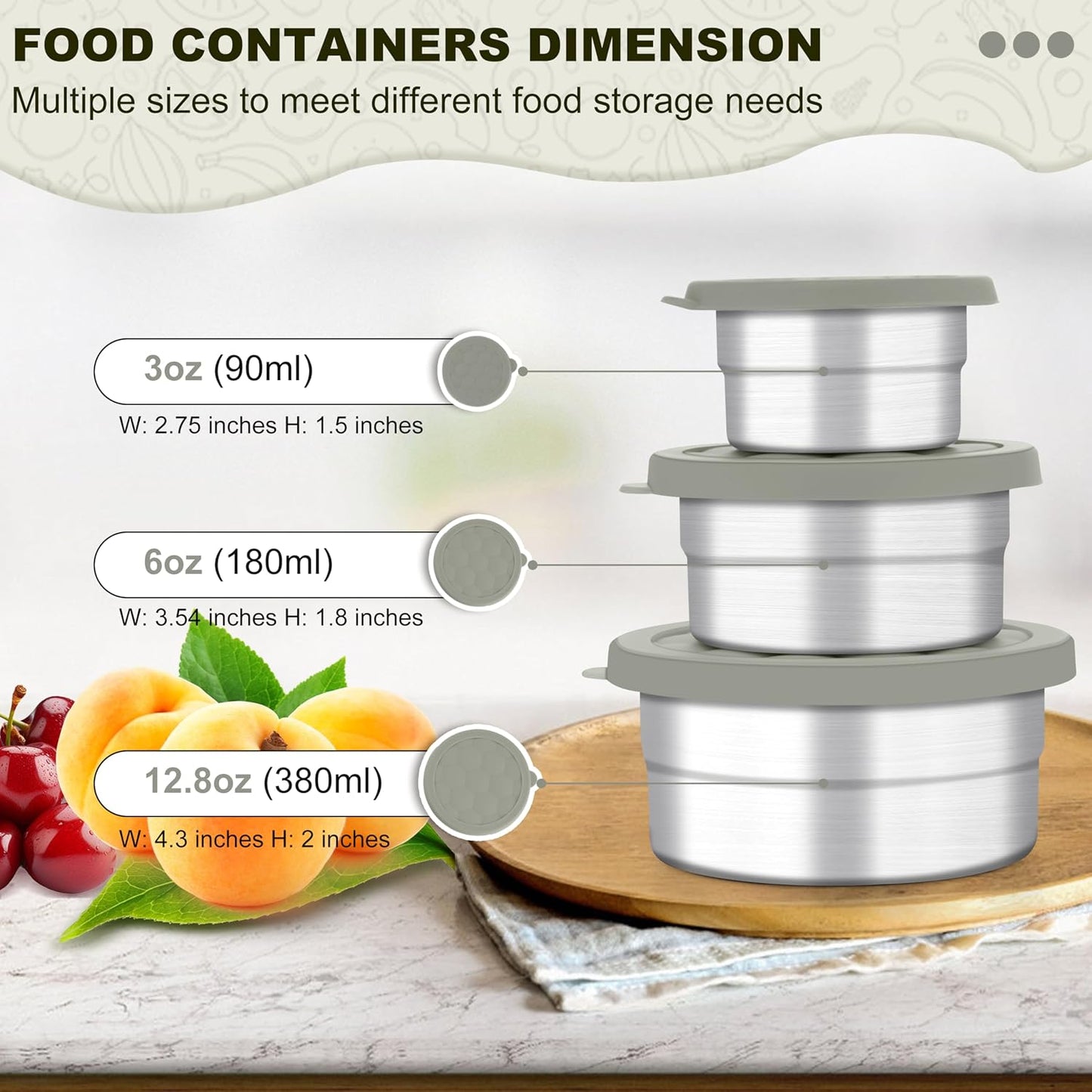 HaWare Stainless Steel Food Storage Containers with Silicone Lids, Leak-Proof Metal Snack Container, Round Lunch Box for Kids Adults, Stackable & Reusable Meal Prep Containers, Set of 3, Multicolor