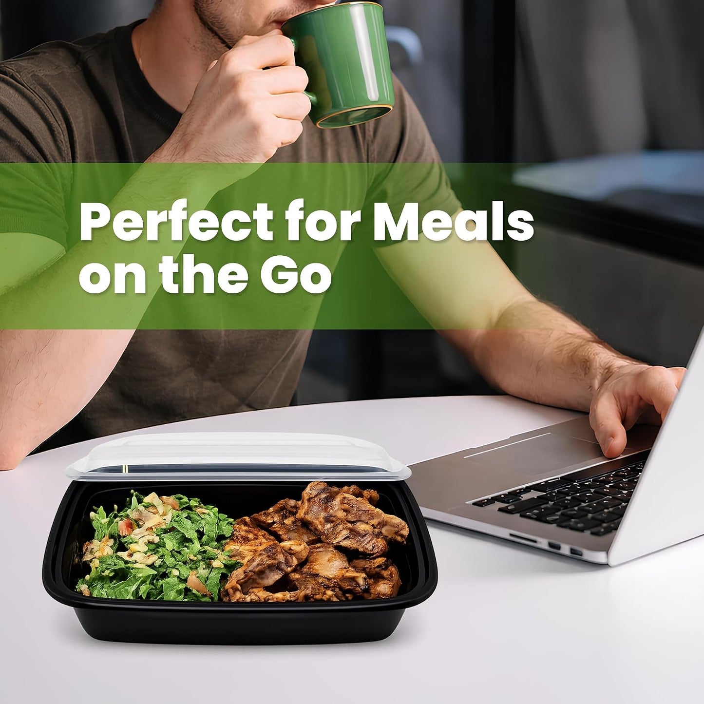 50 Pack (100-Piece) Meal Prep Containers with Lids, Reusable 2-Compartment Food Storage, Sturdy Leakproof, Food Safe, Microwave Freezer Dishwasher Safe, To-Go Takeout Plastic Containers – 60828