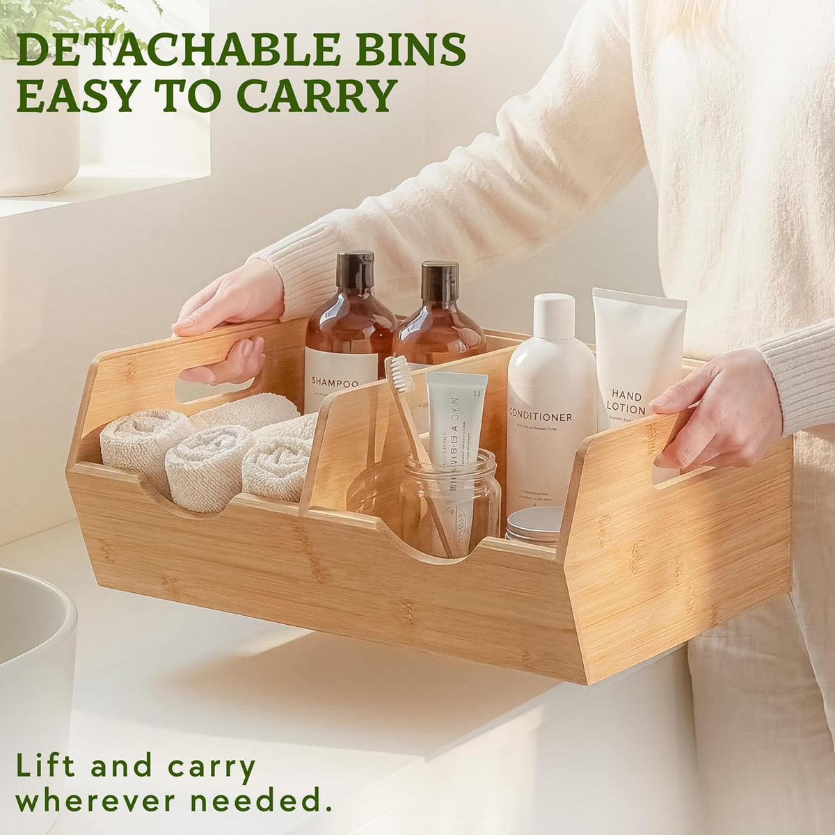 HOMESTEAD 3-Tier Bamboo Pantry Storage Bins – Stackable Potato & Onion Storage Bin with Handles, Fruit Basket & Produce Organizer for Kitchen Countertop, Pantry Organization, Set of 5