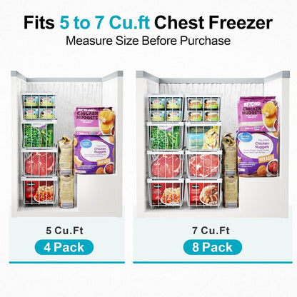 iSPECLE Deep Freezer Organizer Bins, 5 Pack Chest Freezer Baskets for 7 Cu.Ft, Stackable Wire Chest Freezer Organizer Bins for Small Food, Strong Metal with Handles for Meat and Veggies, Black