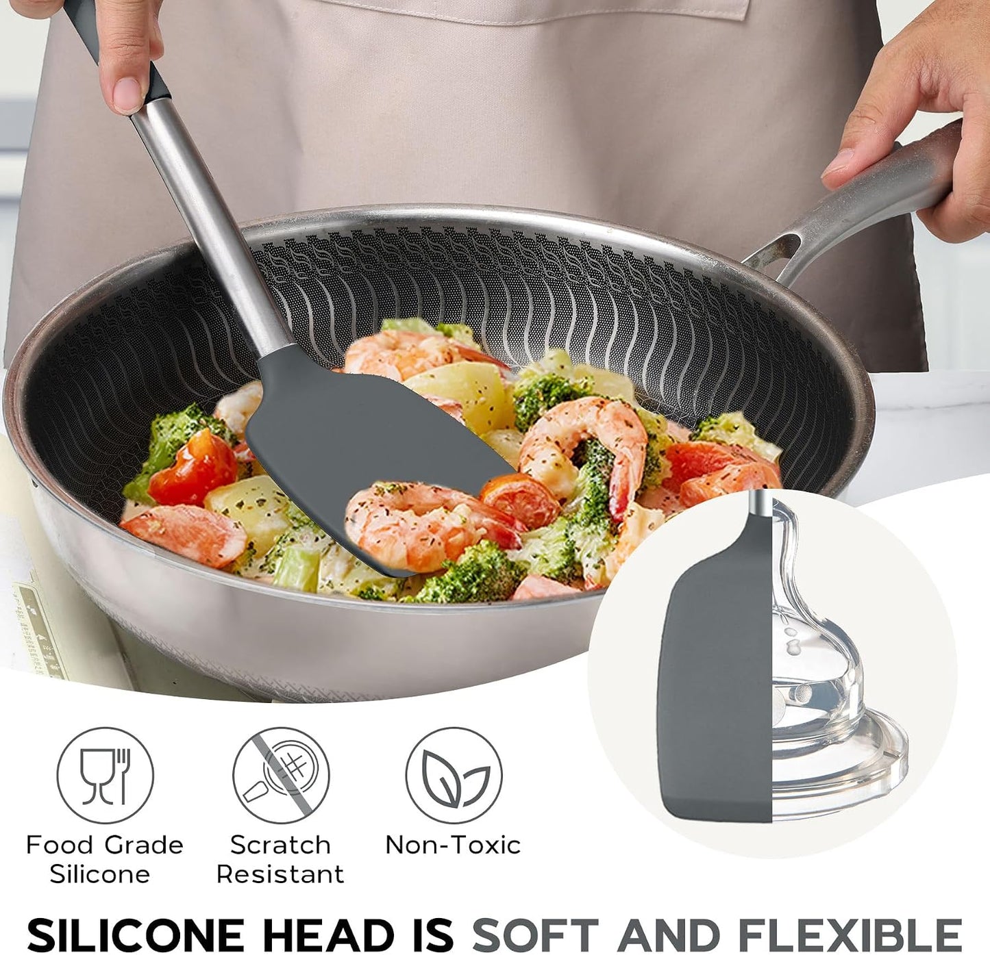 Onader Kitchen Utensils Set, 15 Pcs Silicone Cooking Utensils Set with Holder and Heat Resistant Stainless Steel Handle for Nonstick Cookware - Black