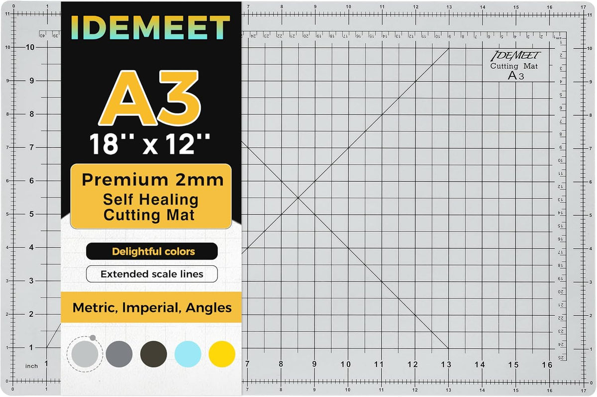 Self Healing Cutting Mat 18" x 12", A3 Double-Sided for Quilting & Sewing, Non-slip, 5-Ply Rotary Cutting Mat for Crafts Cutting Fabric Scrapbooking, and Small Modeling Projects, Anthracite Gray