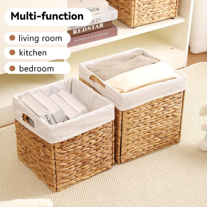 Wicker Storage Basket, Baskets for Organizing, Storage Basket with Built-in Handles, Water Hyacinth Shelves，Wicker Storage Baskets for Shelves, Water Hyacinth Storage Baskets (nature, 4-Pack)