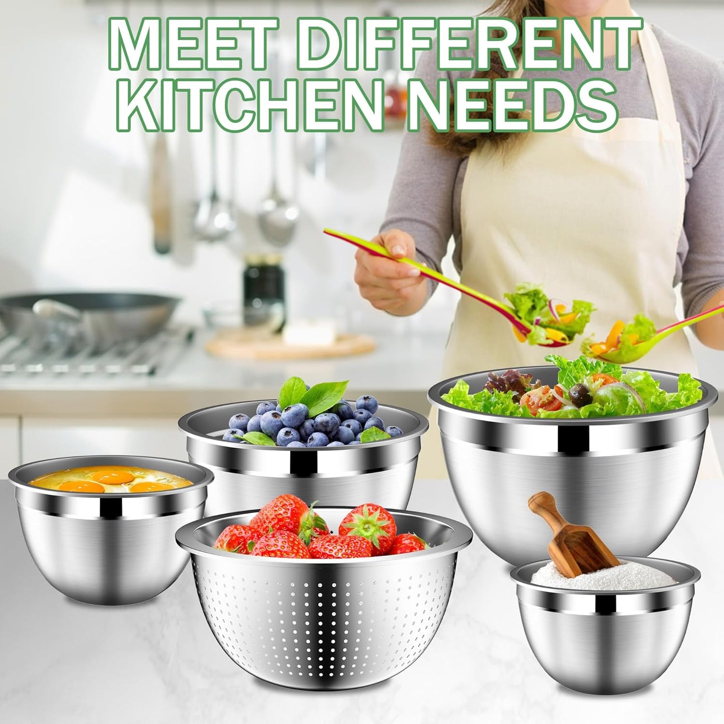 DUTZUN Mixing Bowls with Lids Set - 16pcs Stainless Steel Mixing Bowl Set with Colander, 3 Grater Attachments, Non-Slip Bottom, Metal Nesting Bowls with Strainer for Mixing & Serving - Black