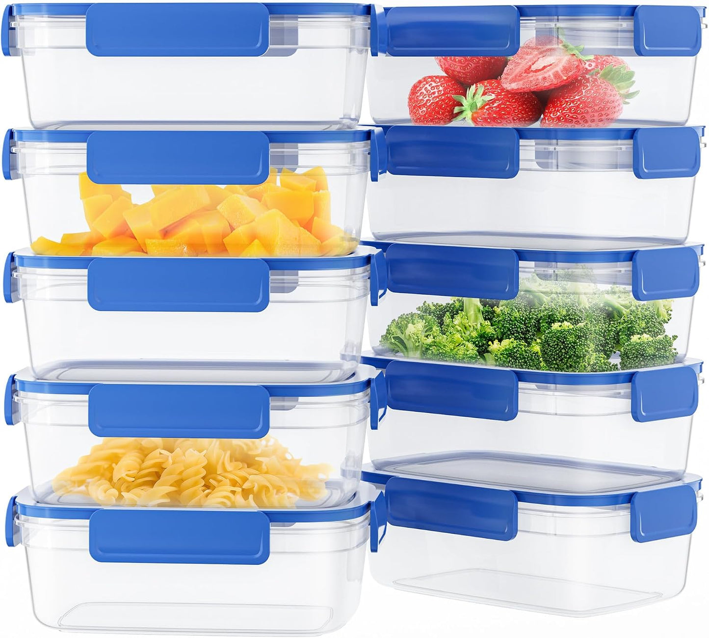 10-Pack Food Storage Containers with Airtight Leakproof Lids, BPA-Free Meal Prep Containers for Microwave/Dishwasher/Freezer, Green, 47.3oz Each