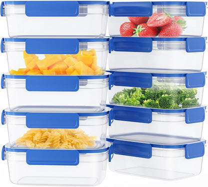 10-Pack Food Storage Containers with Airtight Leakproof Lids, BPA-Free Meal Prep Containers for Microwave/Dishwasher/Freezer, Green, 47.3oz Each