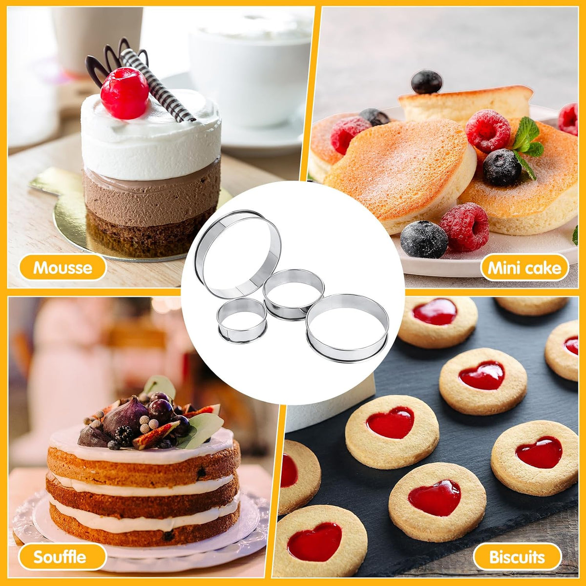 Boao 16 Pcs Cookie Rings for Baking English Muffin Ring Egg Mold, 3 Inch