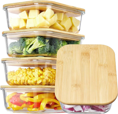 Vtopmart 5 Pack 35oz Glass Containers with Bamboo Lids, Meal Prep Food Storage Containers, BPA Free, Microwave & Dishwasher Safe