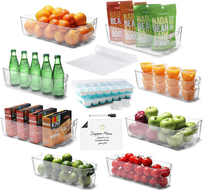 Fridge Organizer - 14 Piece Refrigerator Organizer Bins - Stackable Freezer Organizer - Clear Refrigerator Organizer - Acrylic Fridge Bins