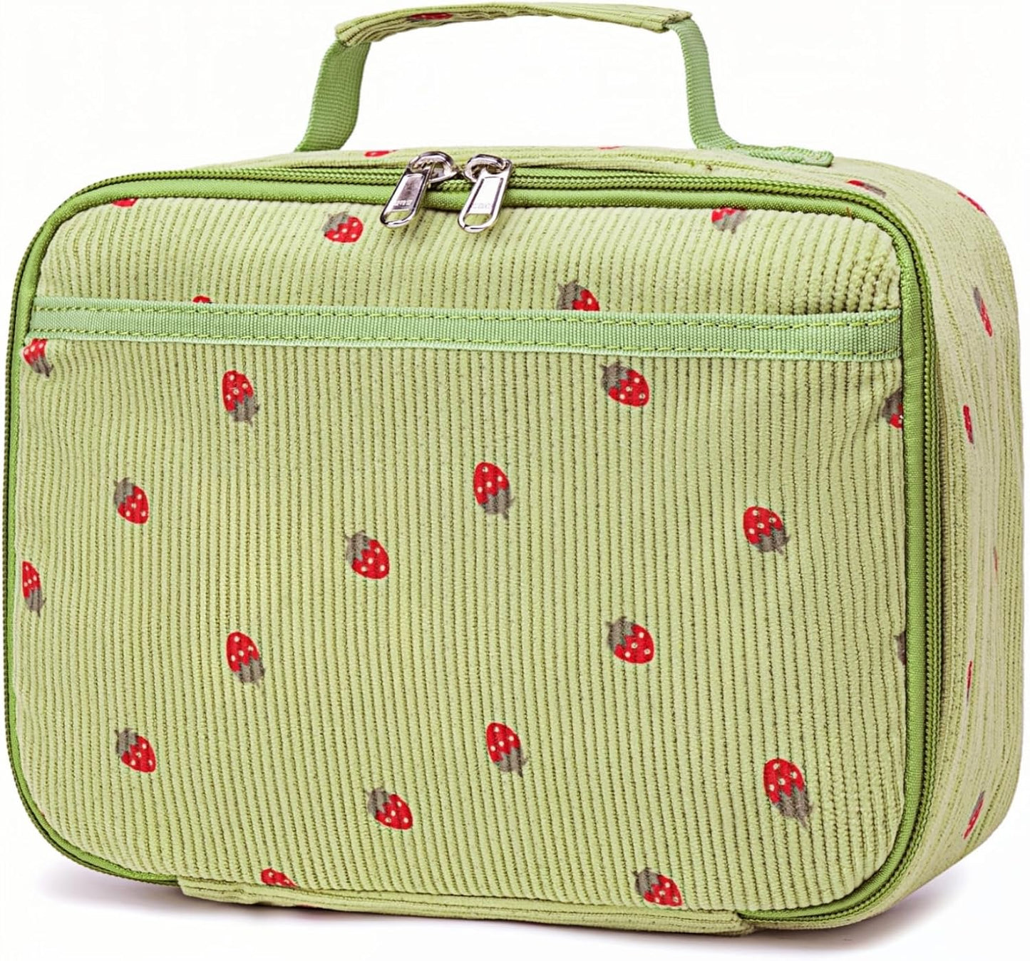 Bluboon Insulated Lunch Bag for Girls & Boys, Corduroy School Lunch Box with Cooler & Organizer Compartments, Leak-Proof Lunch Tote for School, Travel (Corduroy Strawberries Beige)
