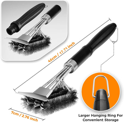 Grill Brush Bristle Free with Scraper, 22" Steam Grill Brush for Outdoor Grill, Replaceable Cleaning Head, Grill Cleaner for Cast Iron/Stainless Steel Grates - Green