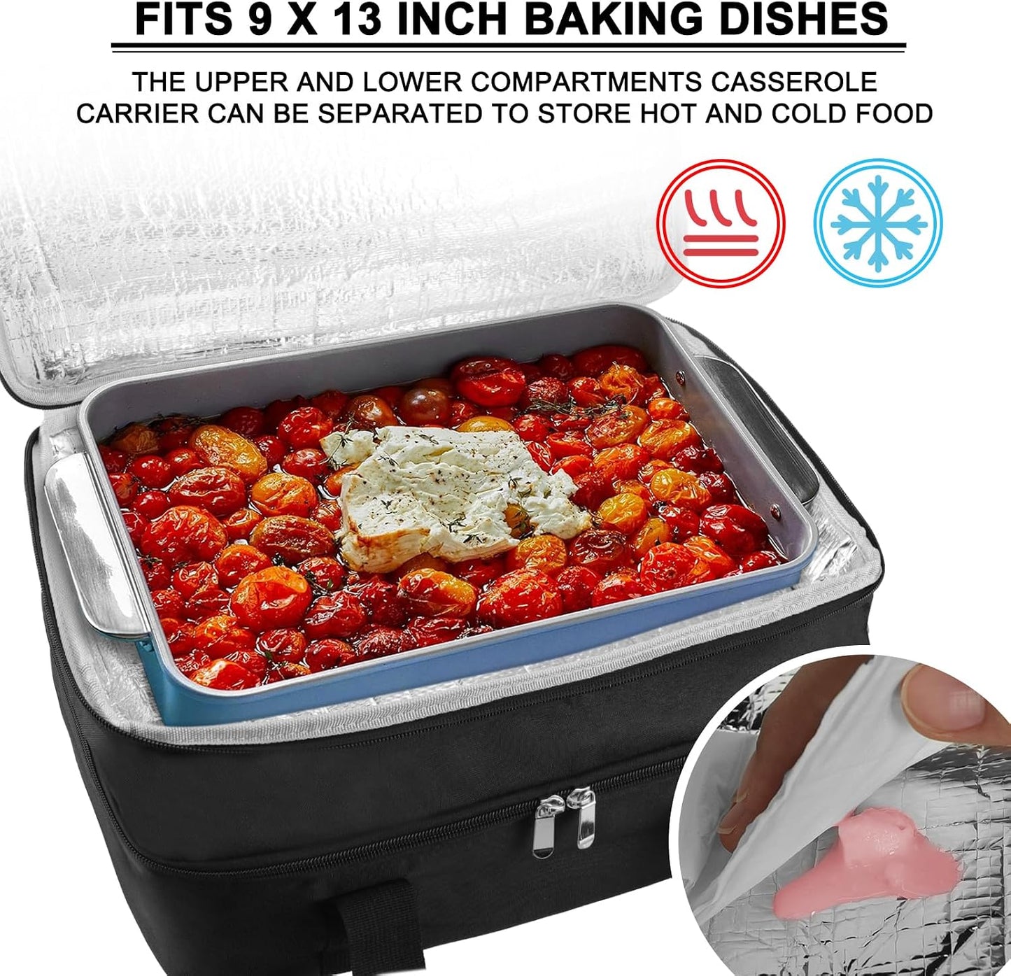 esouler Insulated Casserole Carrier - Casserole Carriers for Hot or Cold Food - Lasagna Lugger Dish Carrier, Thermal Lunch Bag for Potluck Parties, Picnic, Travel, Fits 9" x 13" Baking Dish, Grey