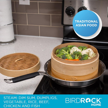BirdRock Home Bamboo Steamer (Classic Bamboo, 8" Diameter)