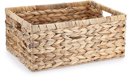 Hipiwe Water Hyacinth Storage Basket Bin Handwoven Decorative Basket Large Wicker Baskets Box with Handles Open Storage Bin Rectangular Baskets Containers for Shelf Pantry Organizing