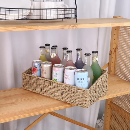 YAHUAN Hand Woven Water Hyacinth Baskets for Organizing Woven Trapezoid Basket Pantry Baskets Trapezoid Storage Bin for Shelves, Pantry, Closet and Home Decor (Water Hyacinth)