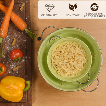 Metal Colander 2 Pack, Strainer Bowel with Handles 2Qt & 6Qt Powder Coated Solid Ring Base Heavey Duty Kitchen Drainer Basket for Pasta Veggies and Fruits,New Home Apartment Essentials (Almond Cream)