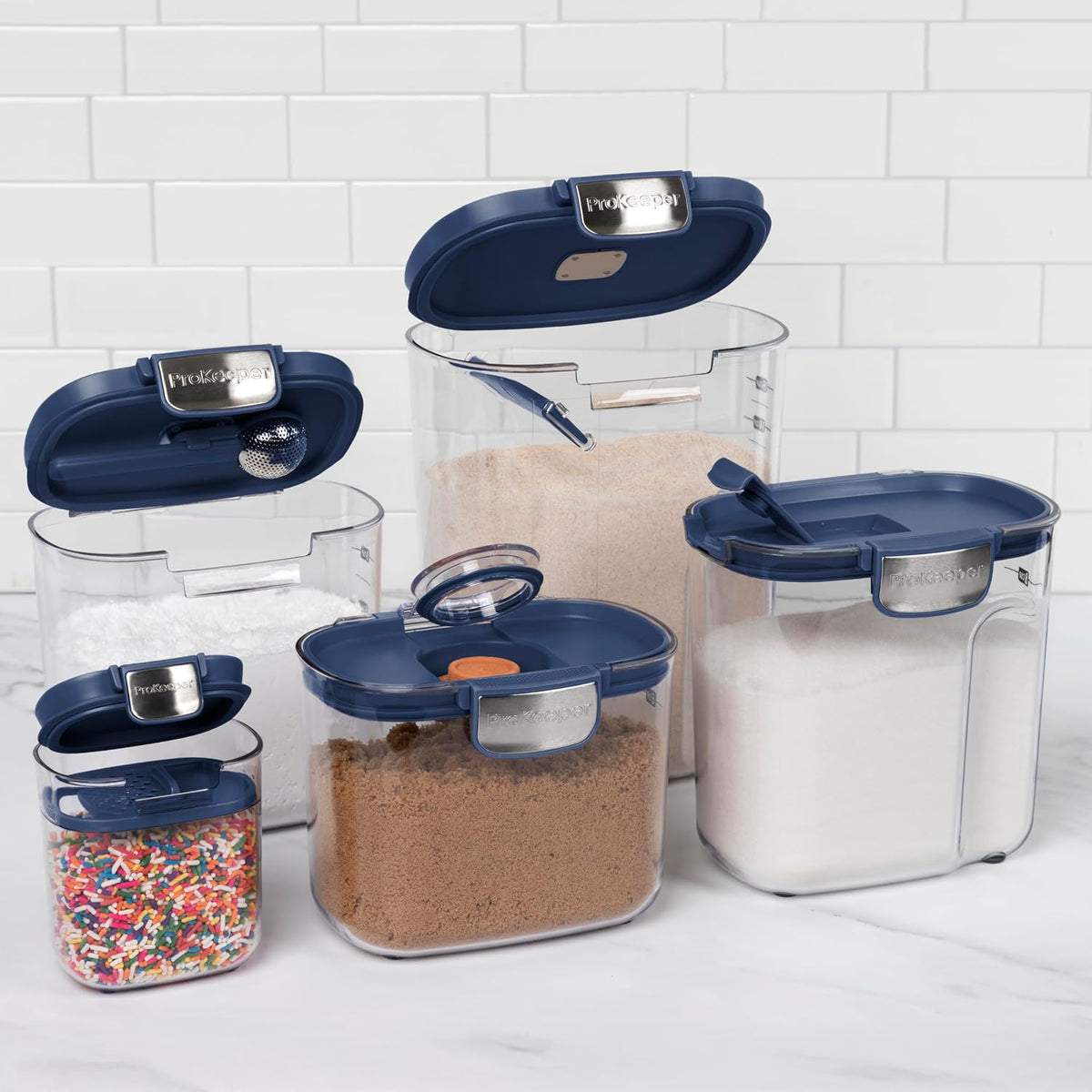 ProKeeper+ Airtight Food Storage Container Set – Clear Plastic Flour and Sugar Canister Set with Magnetic Accessories for Kitchen Organization (Grey, 9-Piece)