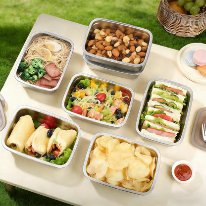 10PCS 50oz Stainless Steel Food Storage Containers with Airtight Lids, 1500ml Reusable Metal Meal Prep Container for Picnic Travel, Stackable Kitchen Lunch Snack Box, Freezer & Dishwasher Safe