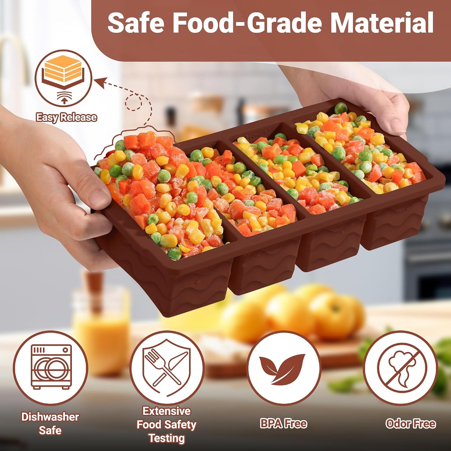 Silicone Freezer Trays with Lid for Soup, 1-Cup & 2-Cup Large Ice Cube Molds Food Storage Containers for Meal Prep, Freeze 500mL/250mL/125mL Portions – 2 Pack
