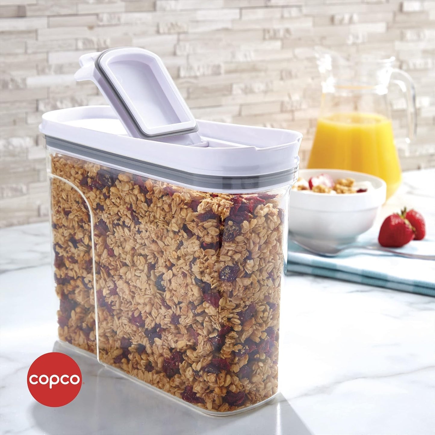 Copco Clear Cereal Storage Container 4.75 Qt - Airtight Flip-Top Lid, BPA-Free Plastic, Pantry Organizer for Dry Food, Cereal, Pasta, Nuts, Pet Food - Space-Saving Kitchen Storage Bin