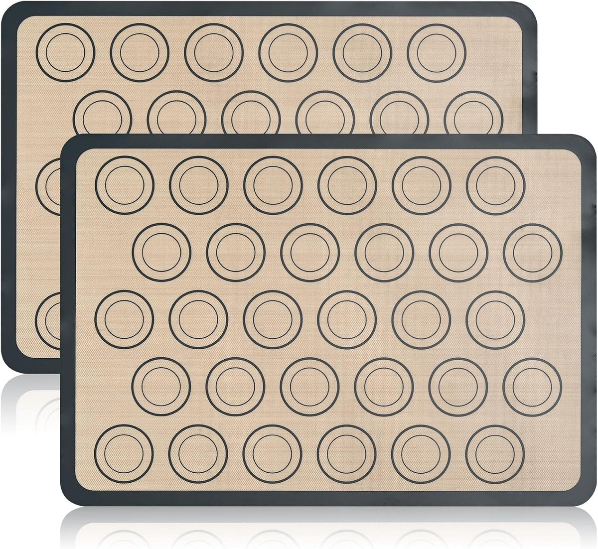 Luckyiren 2 Pack Silicone Baking Mat Set, Nonstick Half Sheet, Orange/Beige