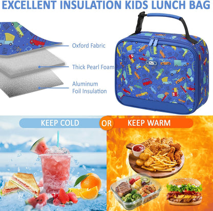 Lunch Box Kids Insulated Lunch Bag for Boys Girls Cute Reusable Lunch Tote Bag Waterproof Portable Thermal Lunch Box Kids for School Picnic Travel Black