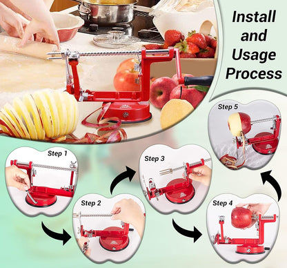 Apple Peeler Corer Slicer All in One – Apple Peeler Slicer Corer with Stainless Steel Blades, Multi-Function Apple Potato Peeler (Green Apple Peeler)