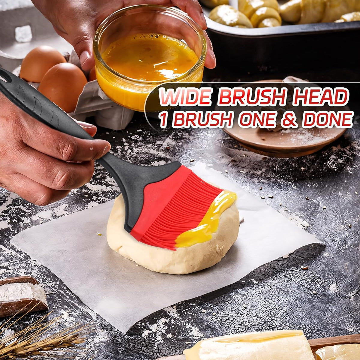 Large Silicone Basting Pastry Brush - Silicone Basting Brush for Grilling,Heat Resistant Brushes Spread Oil Butter Sauce for Cooking Baking BBQ,3.95inch Extra Wide Grill Basting Brush（Red 2）
