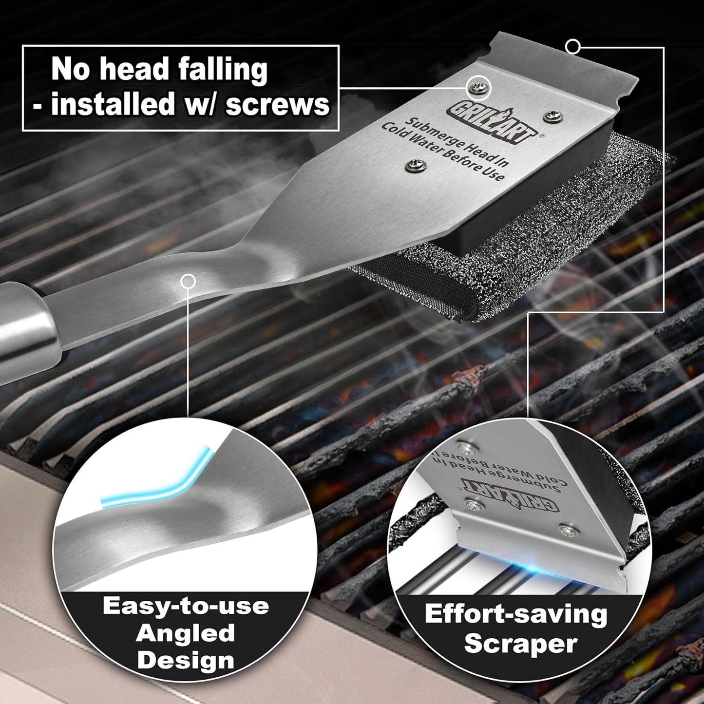 GRILLART Grill Brush Bristle Free, Safe Grill Brush for Outdoor Grill, SteamWizards BBQ Grill Cleaning Brush Kit, Replaceable Head Grill Scraper Tool, Grill Cleaner BBQ Accessories, Gifts for Men/Dad