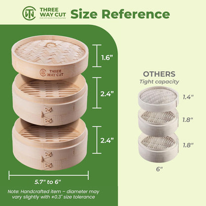 6" Dumpling Steamer & 100 Parchment Liners Set - Extra Deep Bamboo Steamer