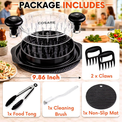 COSARE Chicken Shredder Tool Twist Large, Meat Shredder for Chicken Breast, Pork & Beef, BPA Free, Strong Anti-Slip Strip, Ergonomic Handle, Meat Claws, Tong, Brush & Mat - Red
