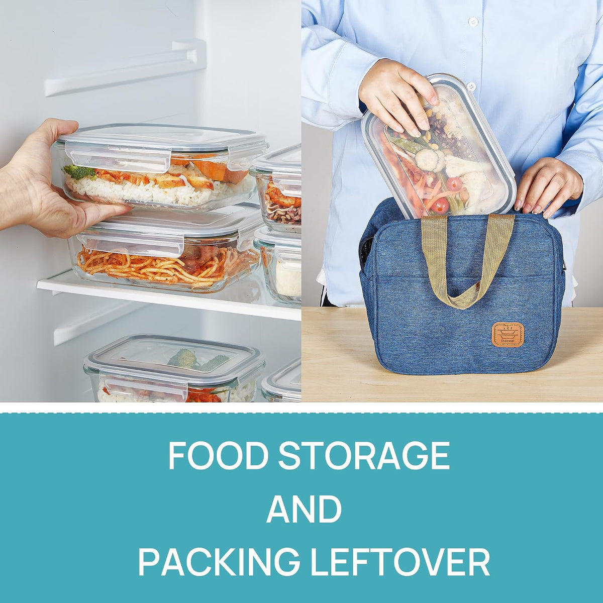 Vtopmart 10 Pack 35oz Glass Food Storage Containers with Lids, Meal Prep Containers, Airtight Reusable Lunch Container Set, Safe for Oven, Microwave, Freezer, and Dishwasher, Grey