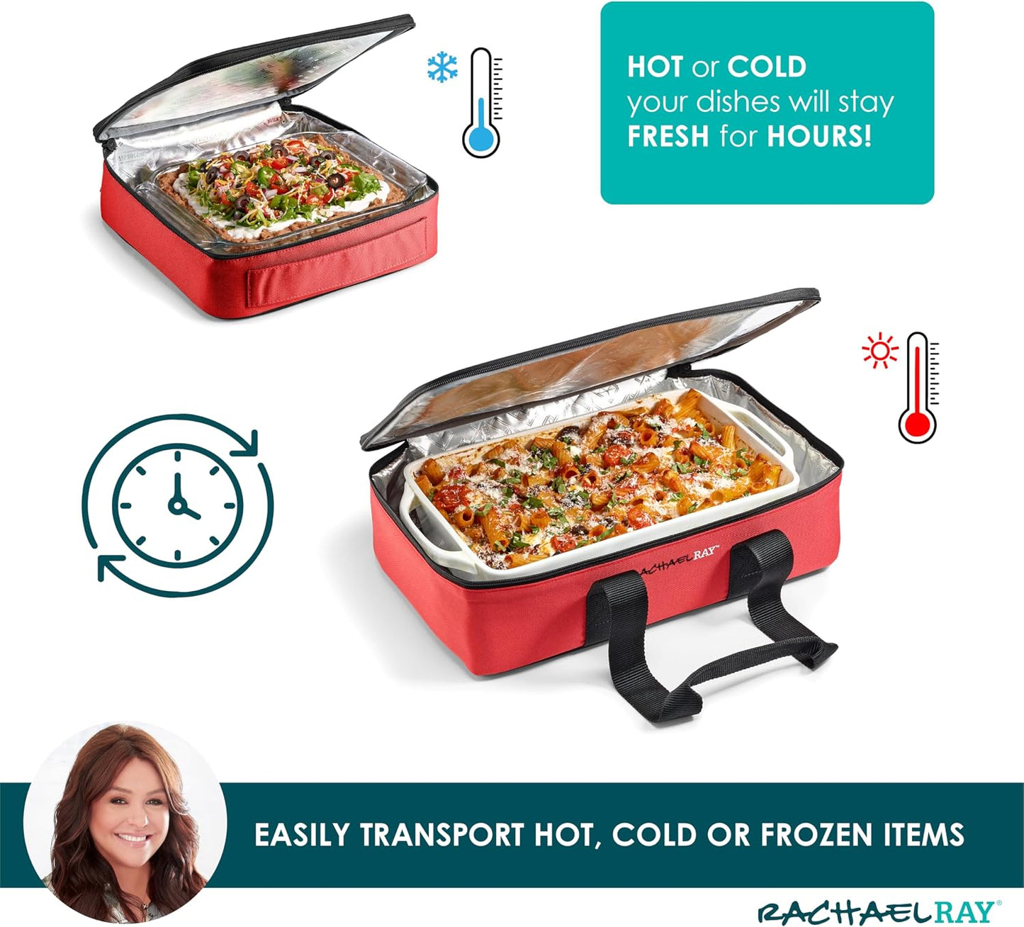 Rachael Ray Lugger Duo, Insulated Casserole Carrier for Hot or Cold Food, Thermal Lasanga Lugger Tote for Pockluck, Parties, Picnic, and Cookouts, Fits 9" x 13" Baking Dish, Sea Salt Grey