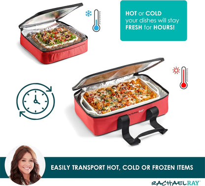 Rachael Ray Lugger Duo, Insulated Casserole Carrier for Hot or Cold Food, Thermal Lasanga Lugger Tote for Pockluck, Parties, Picnic, and Cookouts, Fits 9" x 13" Baking Dish, Sea Salt Grey