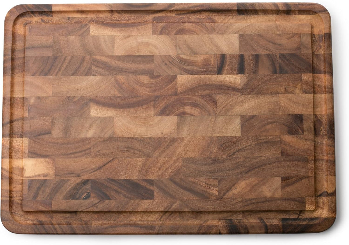 Ironwood Gourmet Charleston End Grain Board with Channel, Acacia Wood Brown 20 x 14 Inches