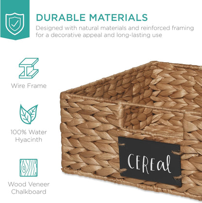 Best Choice Products Set of 4 9x12in Water Hyacinth Pantry Baskets, Woven Organizers w/Chalkboard Label, Chalk Marker - Natural