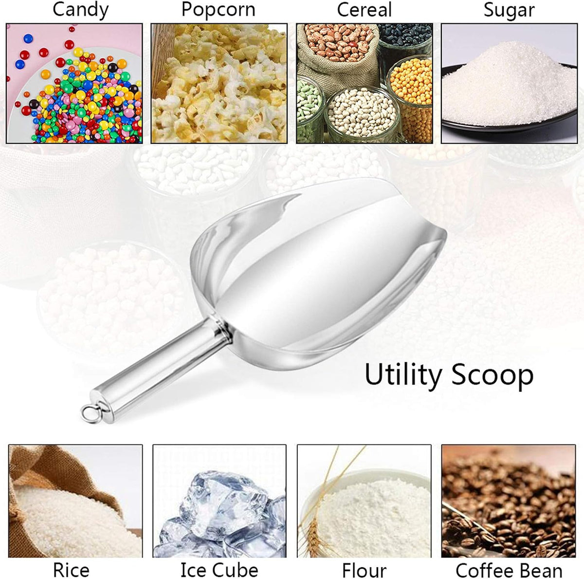 P&P CHEF Ice Scoop Set of 3, Stainless Steel food Scoop, 3+3+3 Oz & Silver