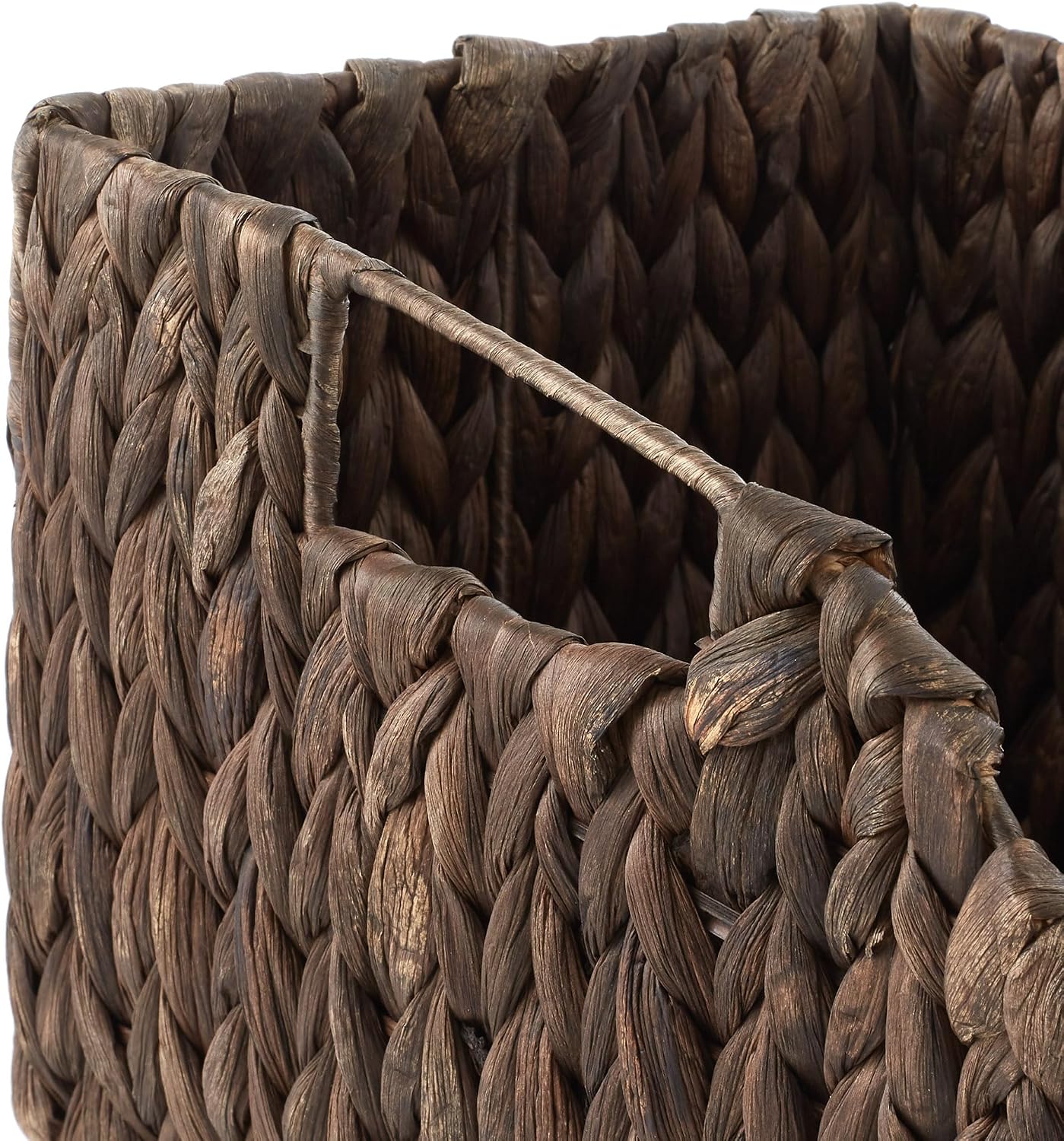 Casafield Set of 2 Water Hyacinth Pantry Baskets with Handles - Espresso, Woven Storage Bin Organizers for Kitchen Shelves, Medium and Large Sizes