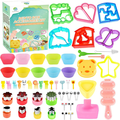 FUNGYAND Sandwich Cutter Set, 52 in 1 Bento Box Accessories Kit Includes Sandwich Cutters, Fruit Cutter, Food Picks, Silicone Cups, Musubi Maker, Rice Ball Maker, Complete Bento Lunch Box Supplies