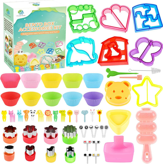 FUNGYAND Sandwich Cutter Set, 52 in 1 Bento Box Accessories Kit Includes Sandwich Cutters, Fruit Cutter, Food Picks, Silicone Cups, Musubi Maker, Rice Ball Maker, Complete Bento Lunch Box Supplies