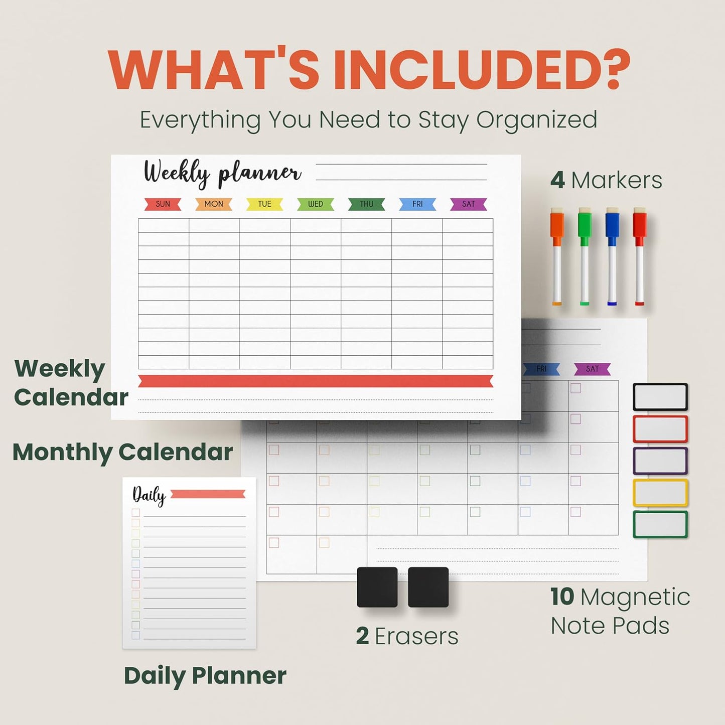 Calendar Whiteboard for Fridge - Weekly Magnetic Calendar for Refrigerator - Weekly Planner Fridge, Erasers, Markers & Note Pads - Chore Whiteboard (White)